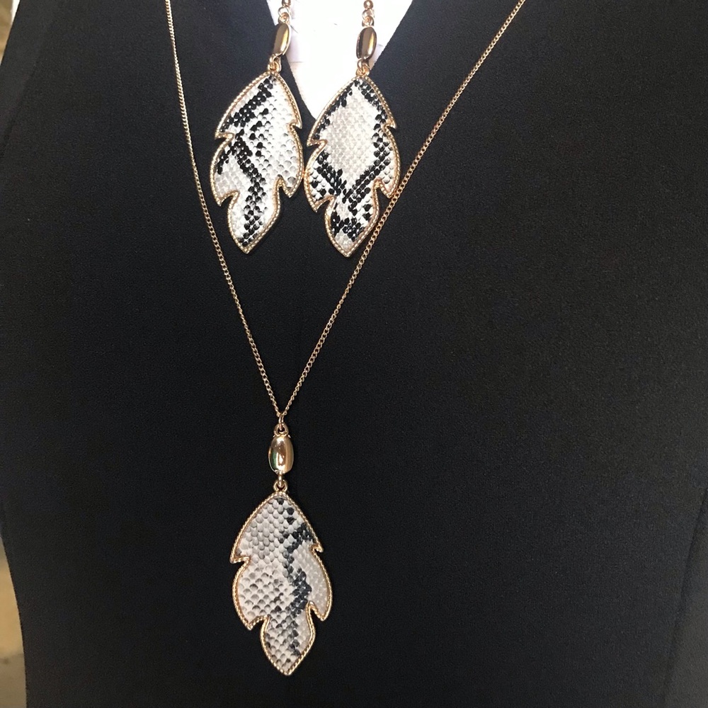 Gold Snakeskin Print Leaf Earrings